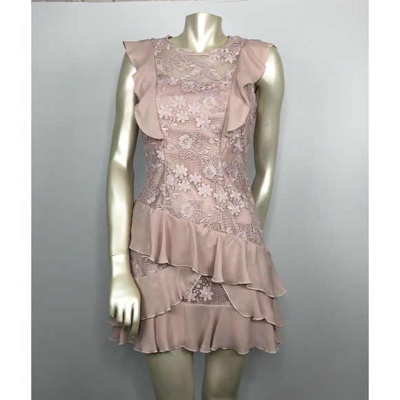 PARKER Gabriel Mini Dress In Pearl Blush Ruffle 6 - Picture 2 of 10